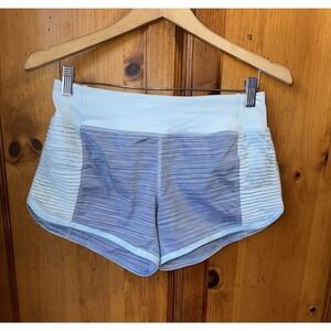 Lululemon Run Bright At Night Ruched Shorts Twisted Stripe Caspian Blue Womens 4